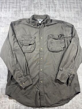 Marks Y2K era Men's Olive Gray Button-Up Field Shirt Jacket Sz Large 28X23 READ